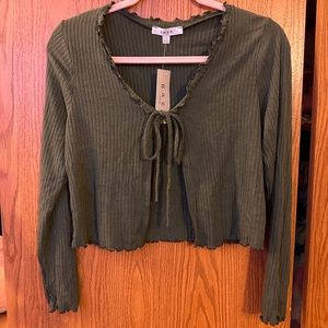 gaze olive green cropped tie cardigan